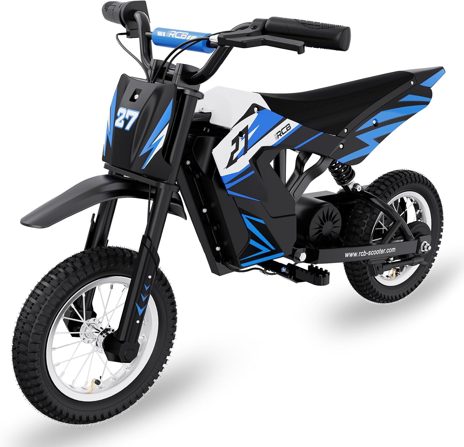 RCB TECH R9X Moto Électrique Enfants, Moteur performant, 3 Modes de Vitesse, Max 25km/h, autonomie Max 15KM, pneus pneumatiques 12 Pouces, vélo Moto Cross pour Enfants âgés de 3-12 Ans Noir-bleu