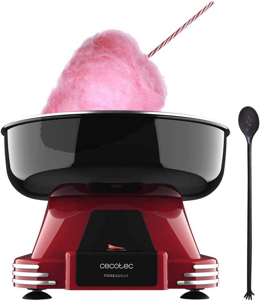 Machine à barbe à papa Fun&Sugar - 500 W, Plat pivotant en acier inoxydable, Complètement démontable, Inclus cuillère doseuse et 10 bâtonnets