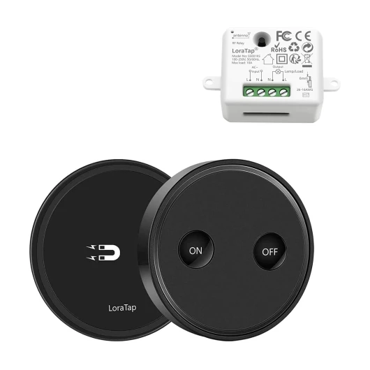 Kit Interrupteur Sans Fil, Récepteur 2500W, Portée 200M, Emetteur Radio 868Mhz, 10 ans Autonomie, Va et vient, Commande à Distance Mural Sans Fil ON/OFF Pour Eclairage (Noir) Emetteur(noir)+Récepteur