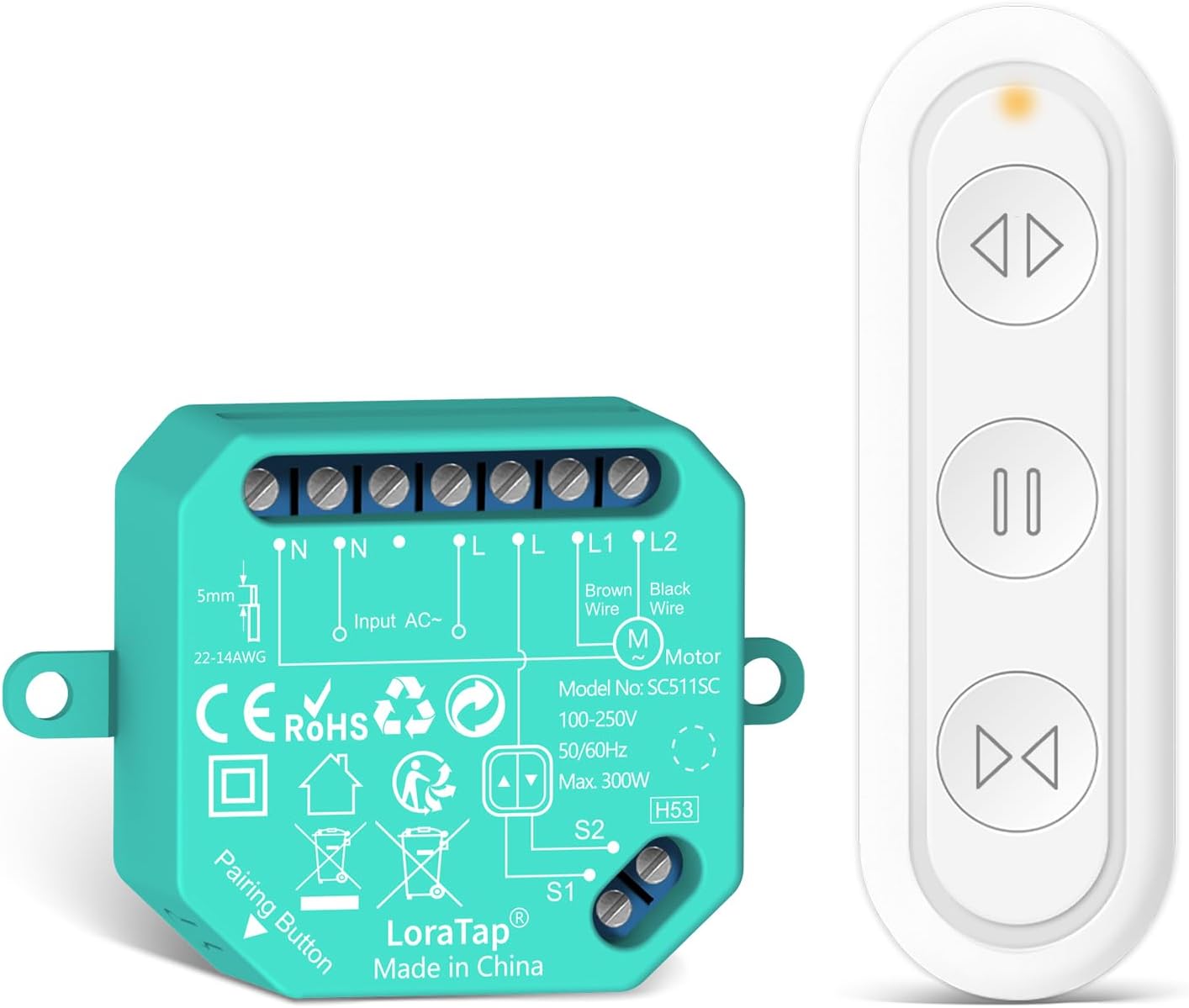 Module Volet Roulant Sans Fil, Avec RF Télécommande, Emetteur Radio 868Mhz, Interrupteur Commutateur Rideau Stores, Relais Mural Module+telecommande