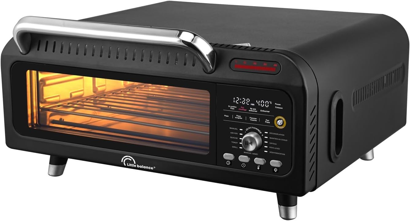 8733 Revolution'Air, Four à Pizzas électrique, Multifonction, 3 en 1, Air Fryer, Four Grill, 10 modes de cuisson, 7 accessoires, Pierres à pizza, Jusqu'à 400 °C, 2000 W, Noir