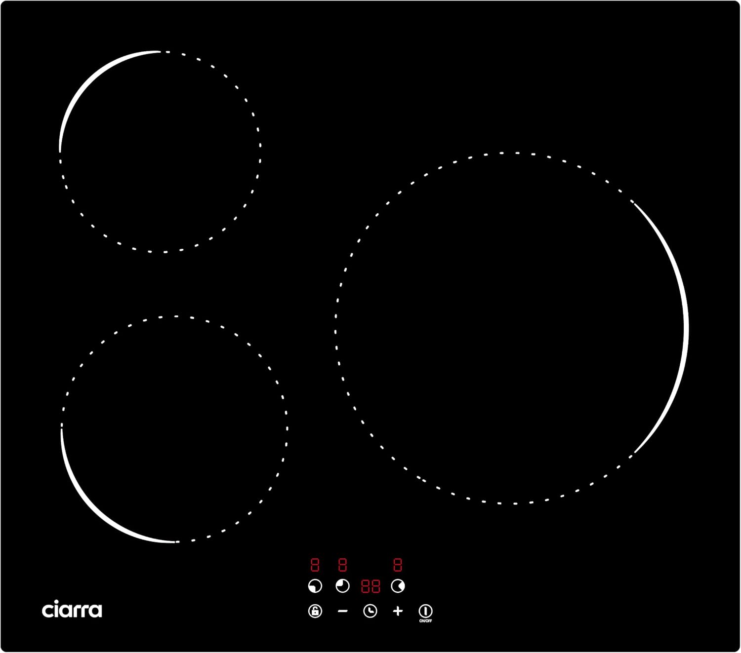 CABBIH3-C Plaque Induction - Table de Cuisson Encastrable - Noir - 3 Foyers - 5600W - Verre Microcristallin - Tactile - Minuterie - Verrouillage Enfant 3 Foyers - C