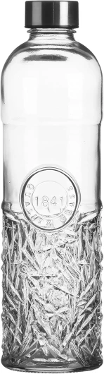 WESTCRAFT Bouteille d'eau élégante - Bouteille d'eau orientale en verre de 1 l avec bouchon à vis, hermétique pour eau, jus dans le réfrigérateur, bouteille en verre vintage (bord rétro vintage)