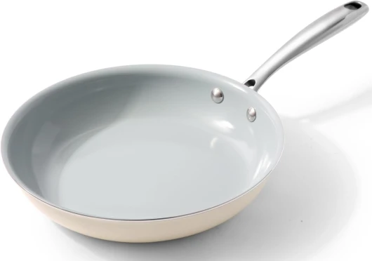 Cookersway Poêle en céramique anti-adhésive : 24 cm Poêle à frire en céramique à induction – Poêle à crêpes avec revêtement en céramique – Poêle à crêpes Crème 24cm