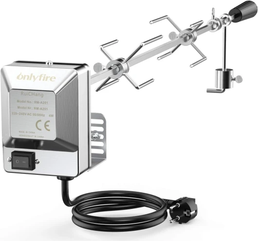 Universelles Barbecue Rôtisserie Set 90 cm Carré 8x8mm Tournebroche + 2 x Brochettes Aiguilles et Moteur en Acier Inoxydable, Tourne Broche Electrique, 220 V - 240 V 90cm, carré 8x8mm