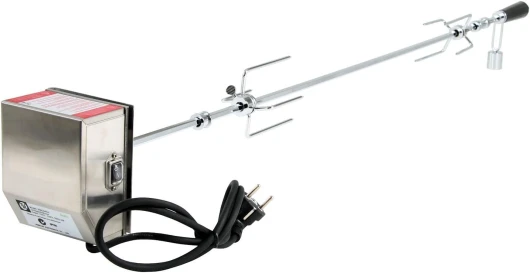 BBQ-TORO Set de Broche à Griller 120 cm - avec Moteur en Acier Inoxydable (220V - 240V) et 2 Pinces à Viande - Broche électrique rotative en métal chromé