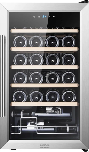 Cave a vin Bolero GrandSommelier 2450 Inox Compressor - Cave à vin 24 Bouteilles avec compresseur de réfrigération, température réglable entre 5 et 18 ºC pour un service parfait - Inox + Bois Inox + Bois