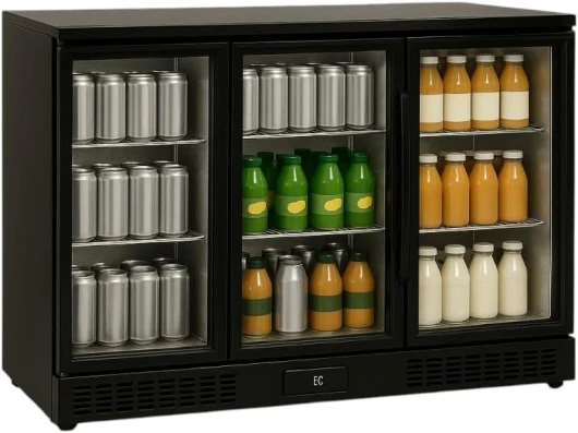 Arrière-Bar Réfrigéré - 3 Portes Vitrées Coulissantes – 320 L – Température 2°C à 8°C – Éclairage LED – Dégivrage Automatique – Compact et Économique