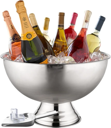 Grand seau à glace de qualité supérieure de 12 L pour fêtes – 40,6 x 40,6 x 25,4 cm – Seau à boisson en acier inoxydable argenté avec pelle – Seau à glace isotherme pour bar à cocktails, bières et