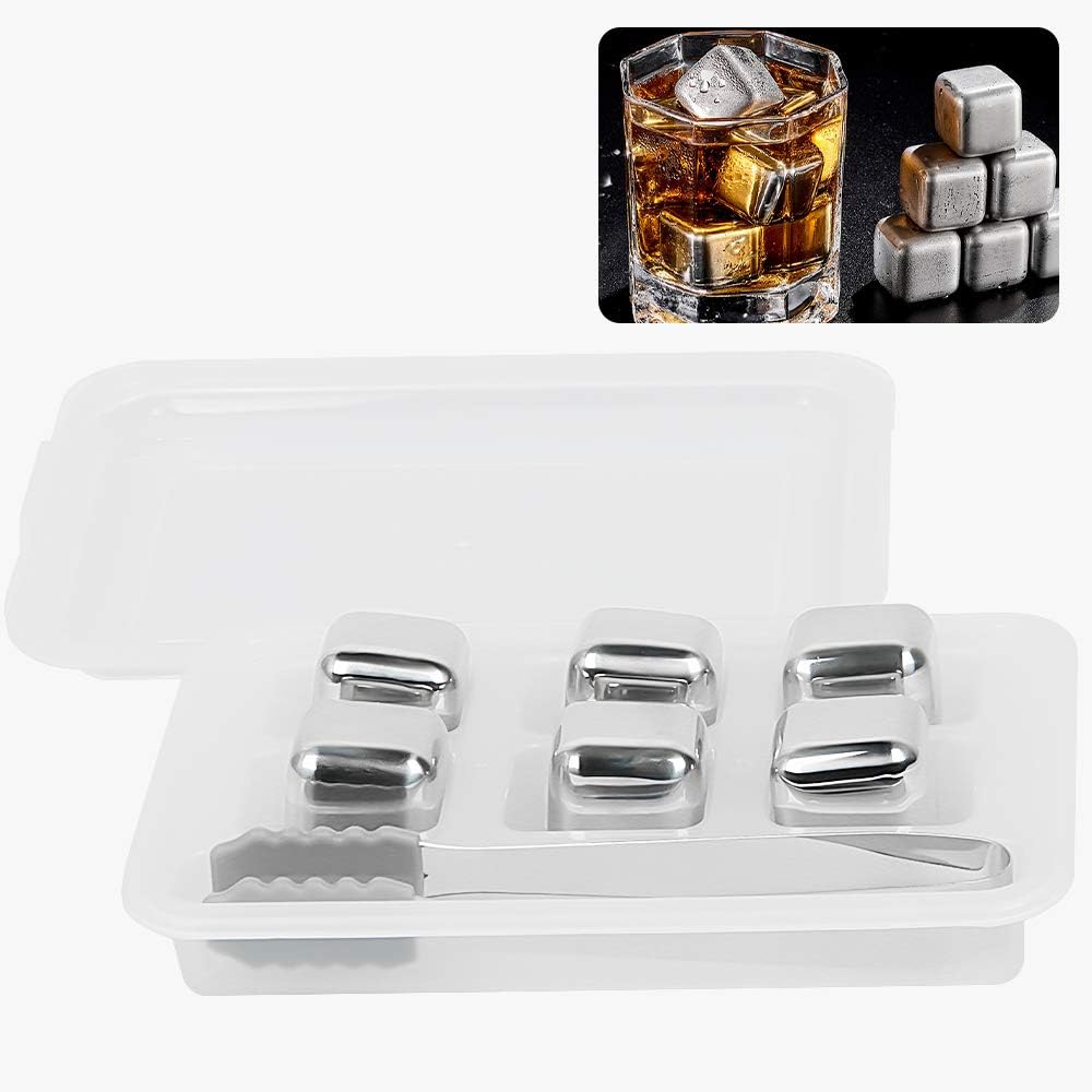 Glaçon en Acier Inoxydable, ZoneYan Stainless Steel Ice Cubes, Pierre a Whisky Acier Inoxydable, Glaçons en Métal Whisky, Glace Cube en Metal, Pierres de Refroidissement Réutilisables (6 Pièces)