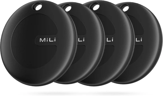MiLi MiTag Traceur Localisateur D’Objets Bluetooth, Fonctionne avec l’app Google Localiser (Uniquement Android), Batterie Remplaçable, IP67 Imperméable, pour Les clés/Portefeuilles/valises, 4-Pack Noir-4Pack