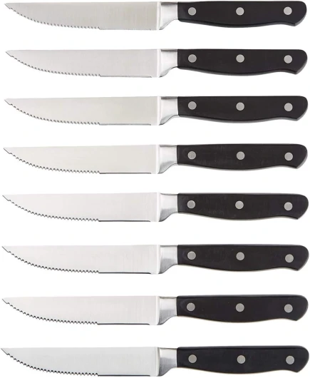 Set de 8 pièces couteaux à steak Lames en acier dentelé Manche ergonomique, Noir/Acier inoxydable Set de 8 couteaux à steak Unique