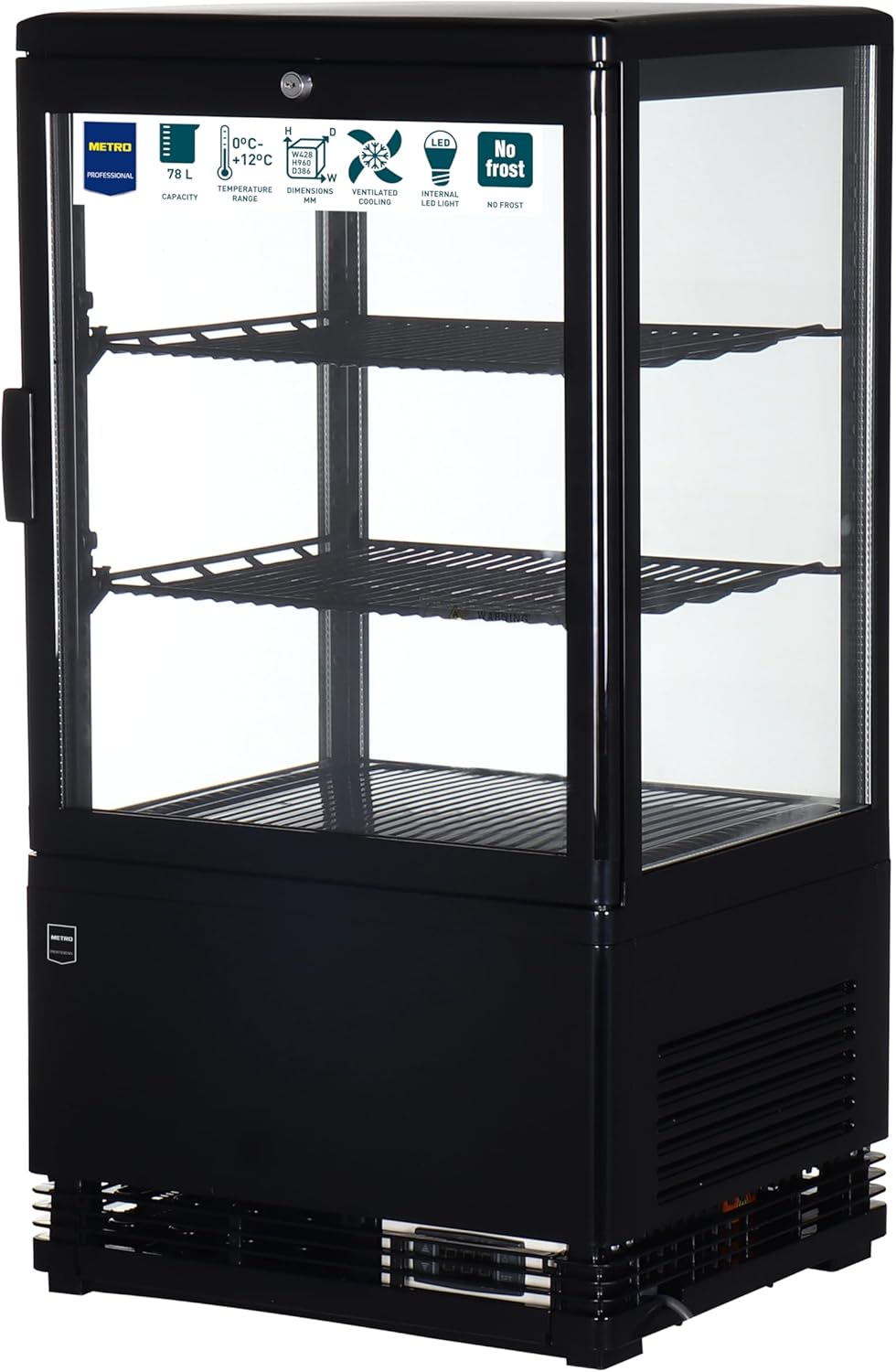 Vitrine Réfrigérée GGC2058B, Verre/Plastique, 42.8 x 38.6 x 81 cm, 58 L, Noir 58L Noir