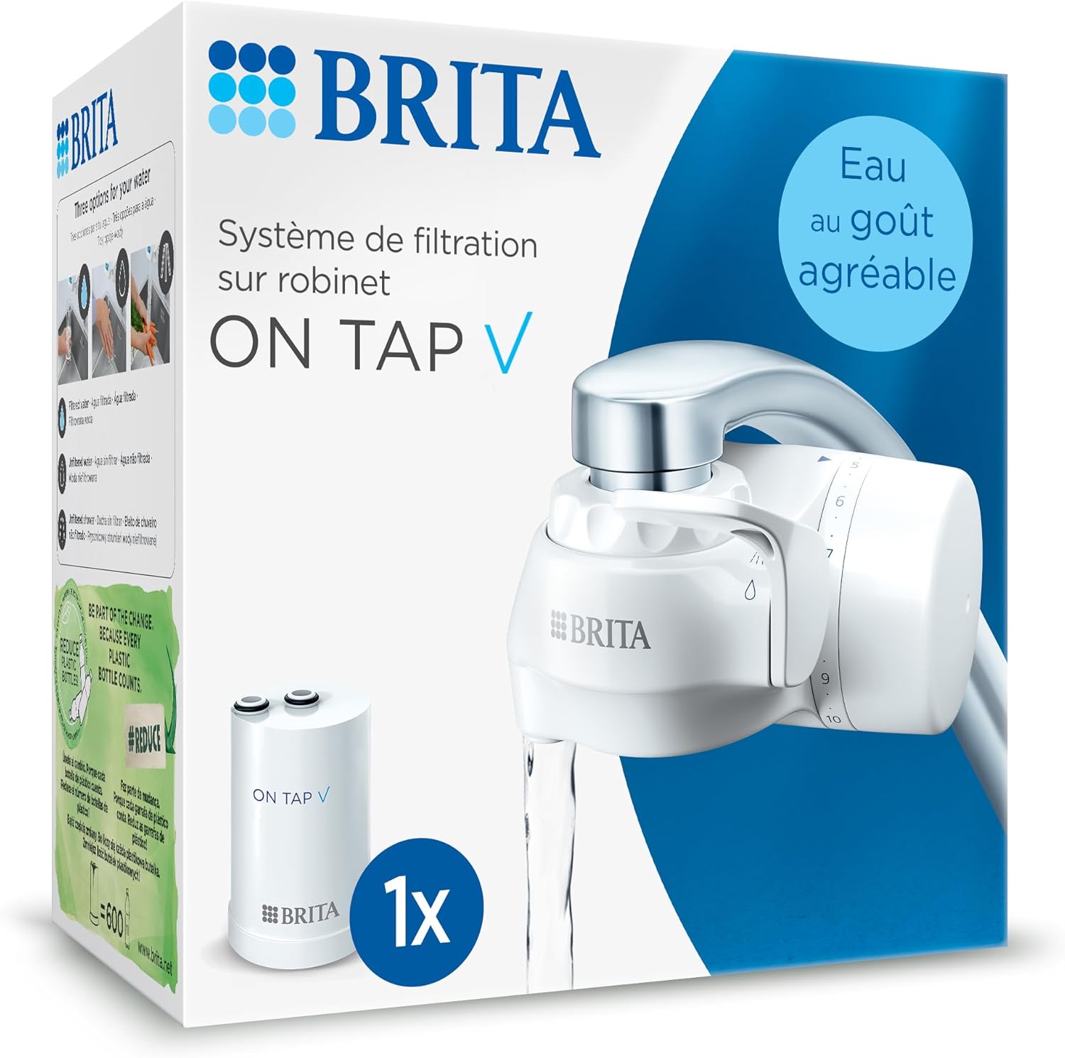 Système de filtration sur robinet ON TAP V (inclus x1 filtre à eau) - pour une eau filtrée au goût agréable instantanément, directement depuis votre robinet de cuisine Blanc