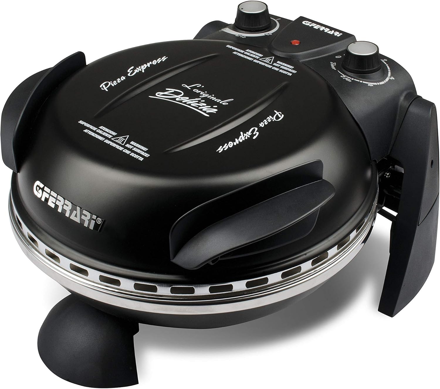 G10006 Pizza Express Delizia,Four à Pizza 1200 W, Thermostat Réglable jusqu’à 400°C, Cuit une Pizza Savoureuse en 5 min, Double Résistance, Livre de recettes et Spatules inclus – Noir Noir G10006