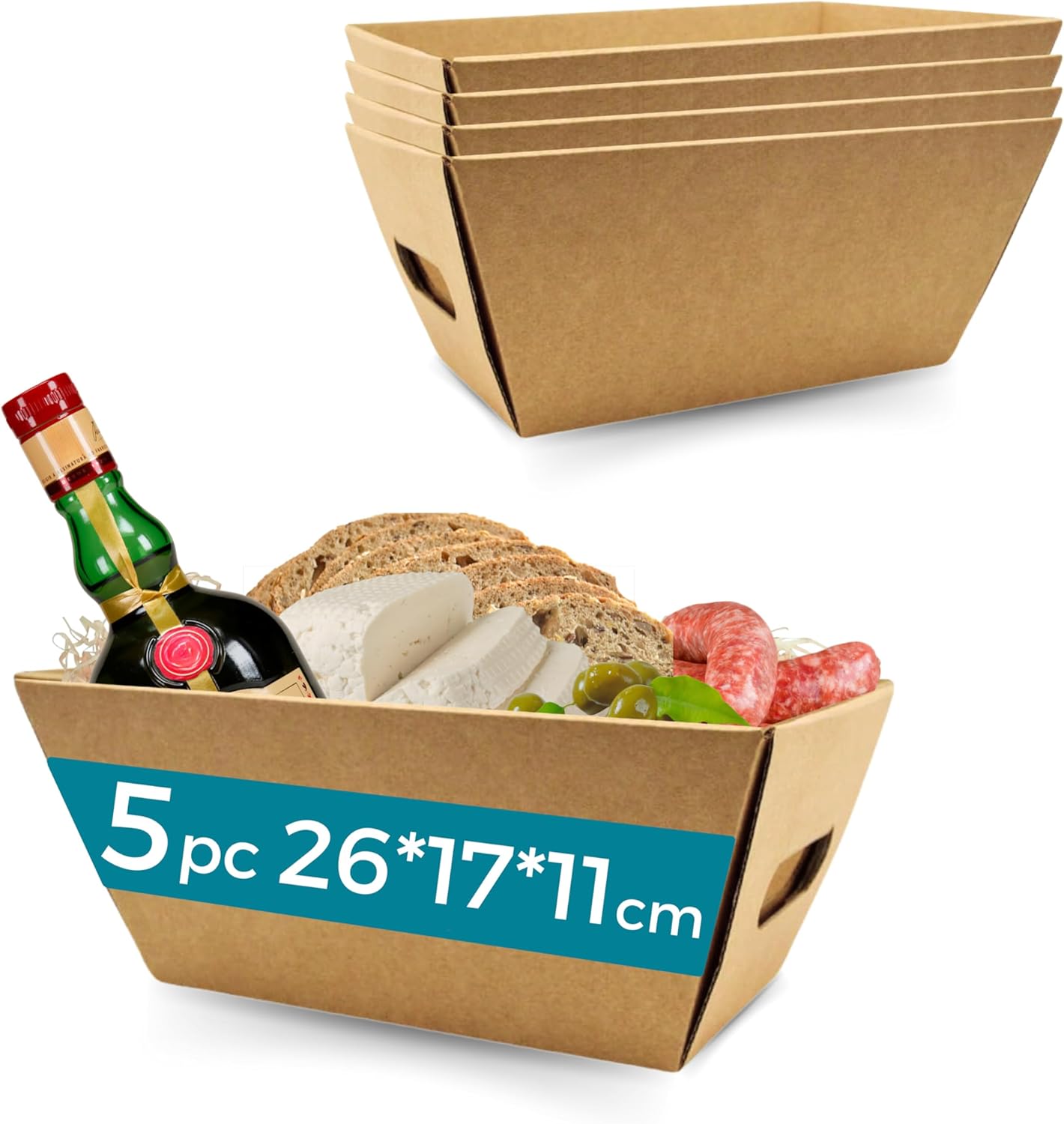 5 Coffrets en Carton Vide sans Couvercle 26x17x11cm - Coffret de Cadeaux de Noël, Pâques, Fête des Pères, Fête des Mères - Corbeilles d'Entreprise et Coffrets pour la Famille et les Amis