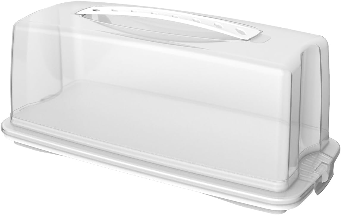 Rotho Fresh Conteneur à gâteaux avec capot et poignée de transport, Plastique (PP) sans BPA, blanc, (36.0 x 16.5 x 16.5 cm)