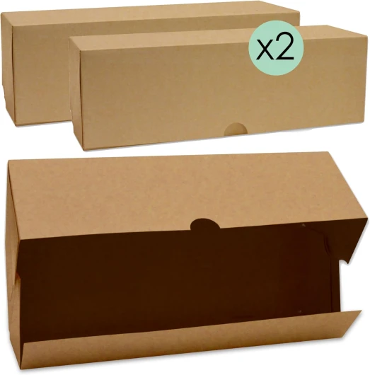 Lot de 2 Boîtes à Bûches et Cakes - Carton Kraft Alimentaire - 35 x 11 x 11 cm - Transport Gâteaux Pâtisseries Desserts Noël - Fabriqué en France - 5500 Unique