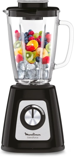 Blender mixeur électrique, Bol verre 1,75 L, Puissance 800 W, Verrouillage sûr, Ergonomique, Broyeur à grains, Smoothies, Glace pilée, Blendforce, Noir LM430810 Noir Unique