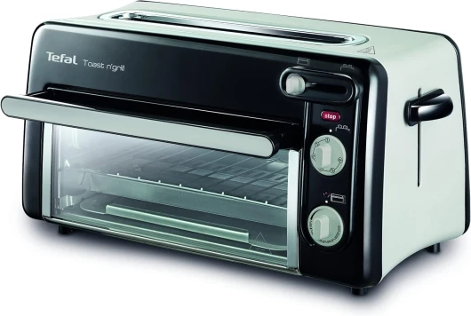 Grille-pain et mini-four 2-en-1, Acier inoxydable, Longue fente pour grille-pain avec couvercle, 6 niveaux de dorage, Température du grill jusqu'à 210°C, Toast N Grill TL600810 Unique