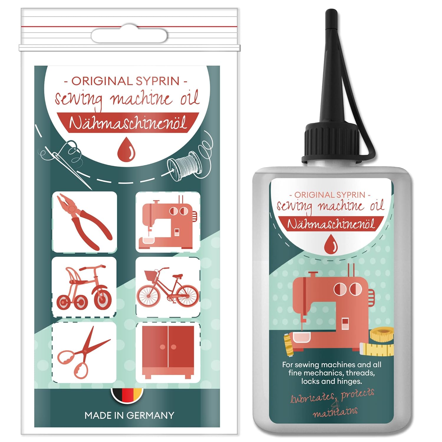 Huile pour machine à coudre Syprin originale, huile pour machine de précision, huile universelle, huile lubrifiante Sans résine ni acide - Protection Ultime 100ml