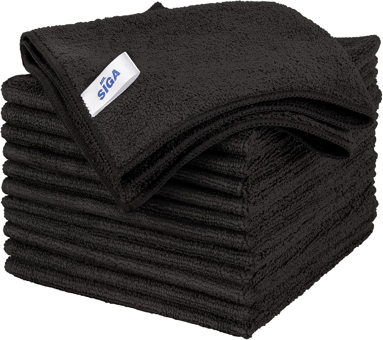 MR.SIGA Lot de 12 Chiffons de Nettoyage, Serviettes en Microfibre Tout Usage, Torchon de Nettoyage, Taille 32 x 32 cm, Noir