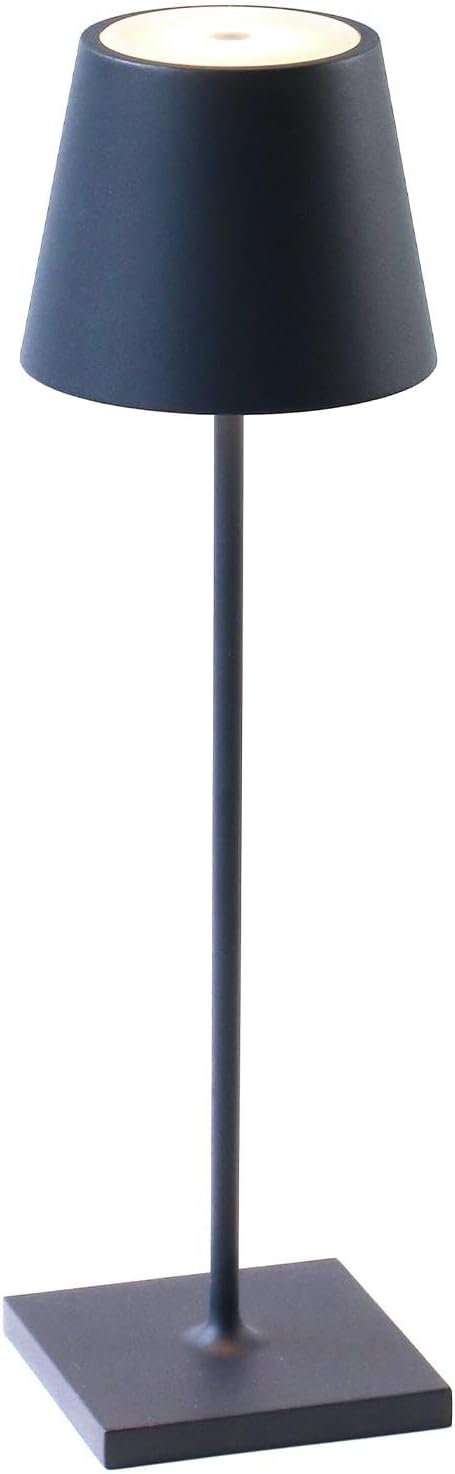 , Poldina Pro, Lampe de Table Rechargeable et Sans Fil avec Contrôle Tactile, Utilisable comme Lampe d'Extérieur, Dimmer, 2200-3000 K, Hauteur 38 cm, Couleur Bleu Acier, Amazon Exclusive Lampe Poldina Pro Bleu Acier