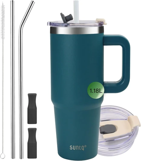 SUNTQ 40oz Mug Isotherme avec Paille et Poigné - Gobelet Paille de Bureau et Voiture en Acier inoxydable, Élégant et Durable - Gobelet Isotherme pour les boissons chaudes et froides(Bleu) 40oz-bleu 40oz