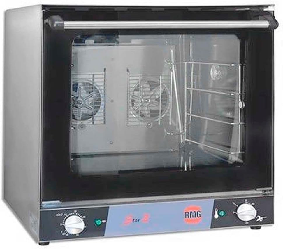 MBH - Four à convection professionnel pour hôtellerie et pâtisserie - Extérieur en acier inoxydable, porte froide avec double verre, 4 plateaux, 2 turbines et thermostat de sécurité