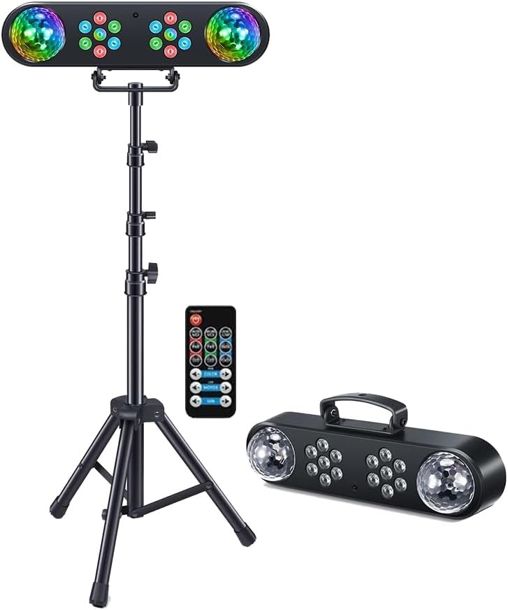 Ukfog Lumière DJ avec trépied, lumières de bar, spinning ball discothèque, télécommande et système de lumière de scène, activé pour bar, concert, mobile, bal, mariage, Halloween