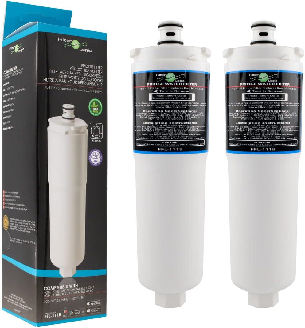2 x FilterLogic FFL-111B - Filtre à eau pour BOSCH, SIEMENS, NEFF réfrigérateur - Cartouche 3M CS-52, CS52 - CS-51, CS51 - 5586605 , 5553629 - 640565 , 00640565