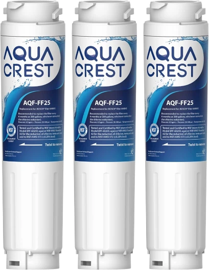 AQUACREST 644845 Filtre à Eau pour Réfrigérateur, Compatible avec Bosch UltraClarity 644845, 9000194412, 9000077104, 740560, Haier 0060820860, 0060218743 (3) 3 Unité (Lot de 1)