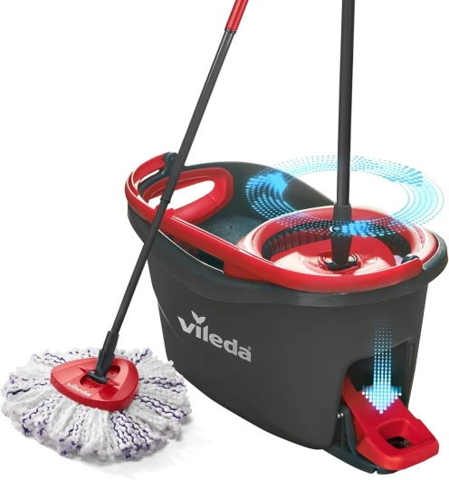 Turbo 3en1 - Kit Complet Lavage Sol, Manche télescopique 85-123 cm, Balai à système Rotatif avec Seau à pédale, Nouvelle génération de Pad Microfibres 3en1, système de Nettoyage Durable Vileda Nouvelle Edition Microfibres 3en1