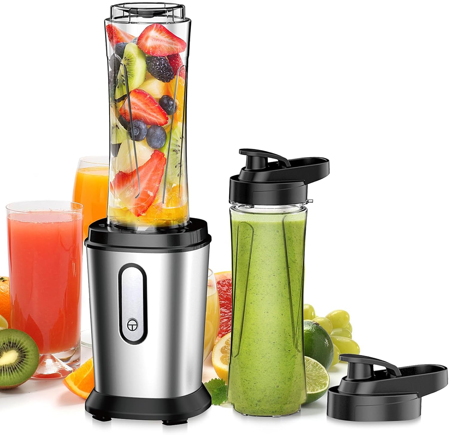 500W Blender Smoothie Électrique, Mini Mixeur Blender avec 2 Bouteilles Tritan Portables de 600 ml, Mixeur Smoothie sans BPA avec 4 Lames en Acier Inoxydable, Robot Mixeur pour Bebe Milkshake Smoothie