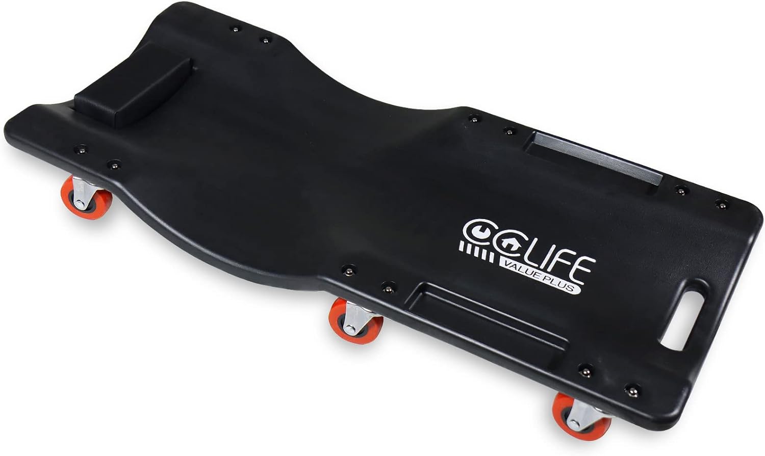 Chariot de Visite avec 6 Roues Pivotantes, Planche à roulettes 900x450x90mm avec 2 Bacs de Rangement et Repose-Tête, Capacité de 180 kg Table 900x450x90 mm, Capacité 180 kg