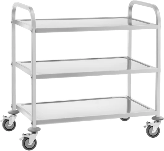 Chariot de Service Inox Desserte Cuisine à Roulettes RCSW-6.2 (3 Étagères, Distance 28,5 cm, Charge statique max - 500 kg, Acier Inoxydable)
