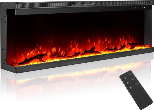 M.C.Haus Cheminée Electrique de Luxe à 3 Faces avec 3 Possibilités D'installation, Cheminée Encastrée dans Un Mur Multimédia, Effet de Flamme Electrique avec 9 Couleurs, 1800W, 127cm/50inch, Noir Noir 127cm/50“