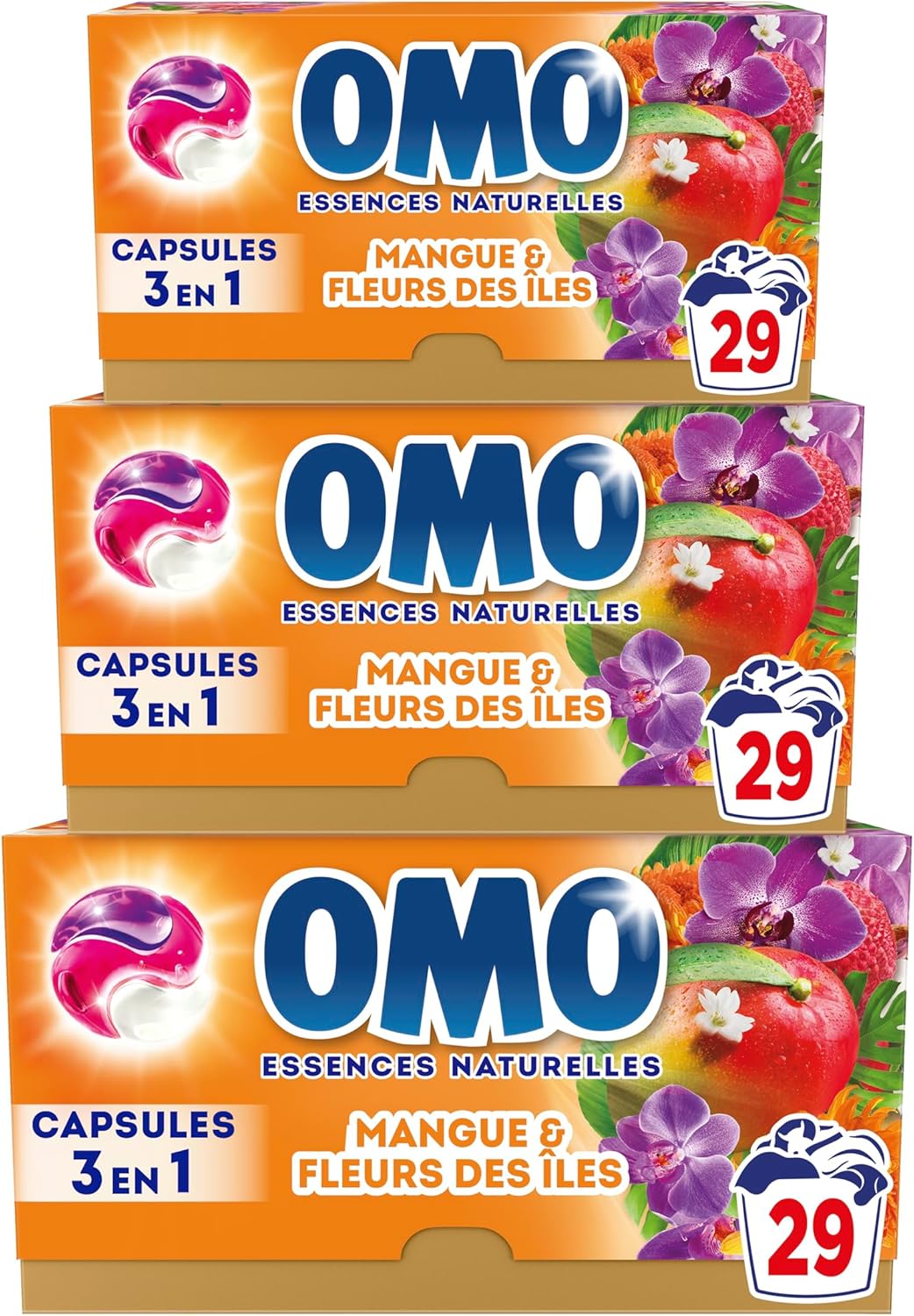 Lessive liquide en capsules 3 en 1 En Mangue d'Évasion - 87 lavages - Mangue et Fleurs des îles - propreté éclatante & parfum longue durée aux essences naturelles (lot de 3x29) 29 unité (Lot de 3) Mangue et Fleurs des îles