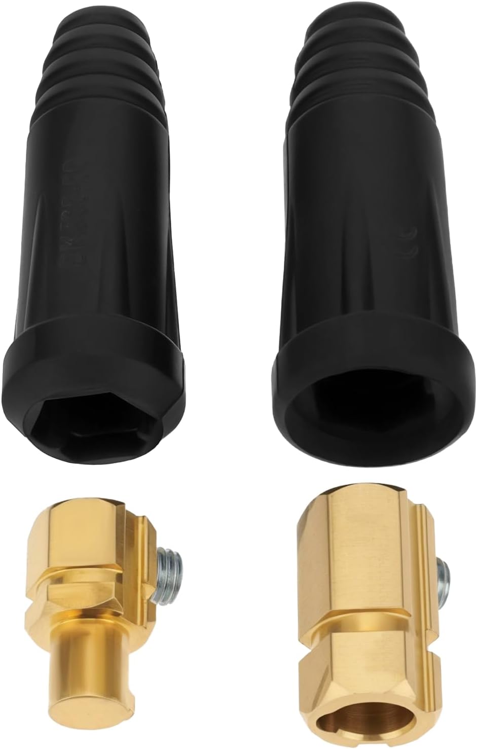 Lot de 4 connecteurs de câble en laiton noir 2 têtes mâles/2 prises femelles Zone 35-50 mm² pour machine à souder Câble de mise à la terre