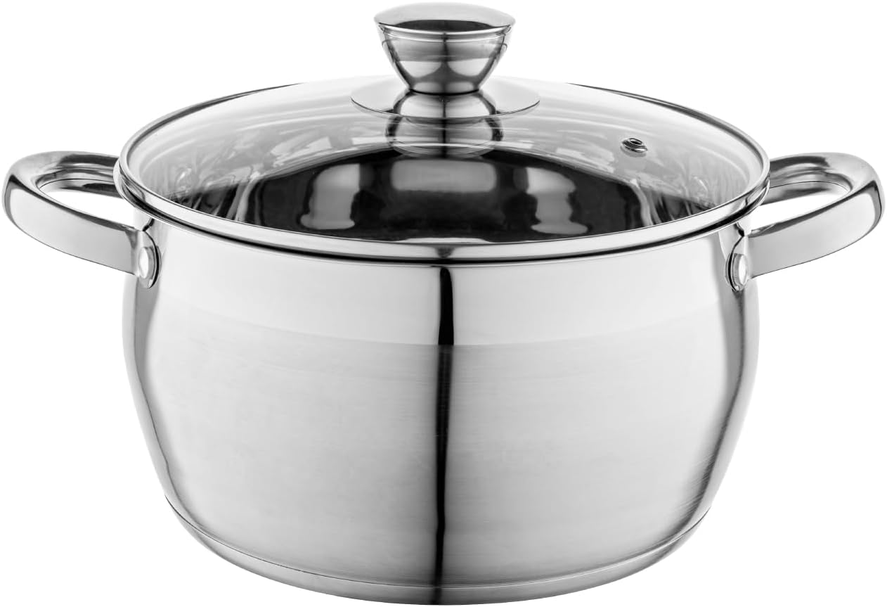 Faitout Inox (6 l) I Diamètre de 24 cm I Marmite Inox OLIVER I Casserole Acier Inoxydable avec Couvercle en Verre I Faitout pour Induction, Marmite tous Feux I Convient au Lave-vaisselle OLIVER 6L - 24 cm