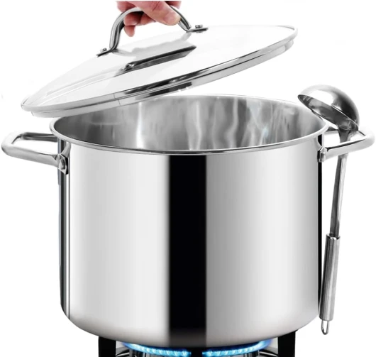 HOMICHEF Grande marmite en acier inoxydable sans nickel avec couvercle (29 cm, 11 Litres) - Marmite polie miroir 11 L - Marmite à soupe lourde - Marmite à induction pour ustensiles de cuisine sains 11 Litres - 29cm de Large Acier Inoxydable Poli Miroir