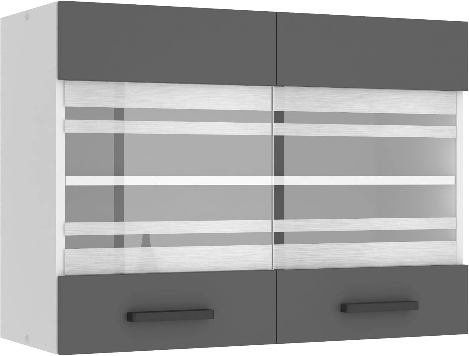 BELINI Meuble Haut Cuisine SGW80 I Meubles de Cuisine - Mural, Rangements, 2 Portes Vitrées I Taille: 29,6 x 80 x 58 cm I Armoire Murale avec Poignée en Métal I Couleur: Argent Mat