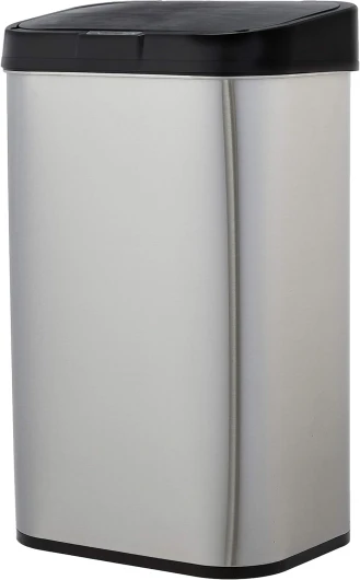 Poubelle automatique en acier inoxydable, Rectangulaire, 60 litres, Argenté/Noir Argenté/Noir 60 litres