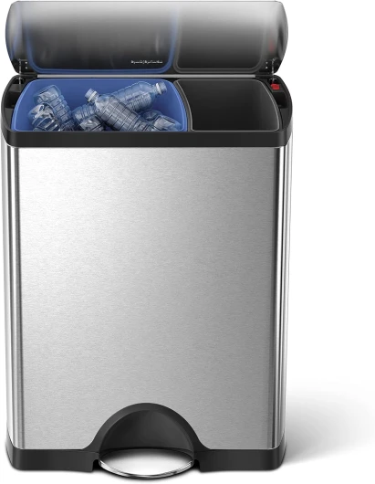 CW1830 poubelle de recyclage rectangulaire, poubelle de cuisine, tri selectif 2 bacs, double compartiments, acier inoxydable brossé, 46 litres (30/16) 46 L (30/16) — Poubelle de recyclage rectangulaire Acier Inoxydable Brossé