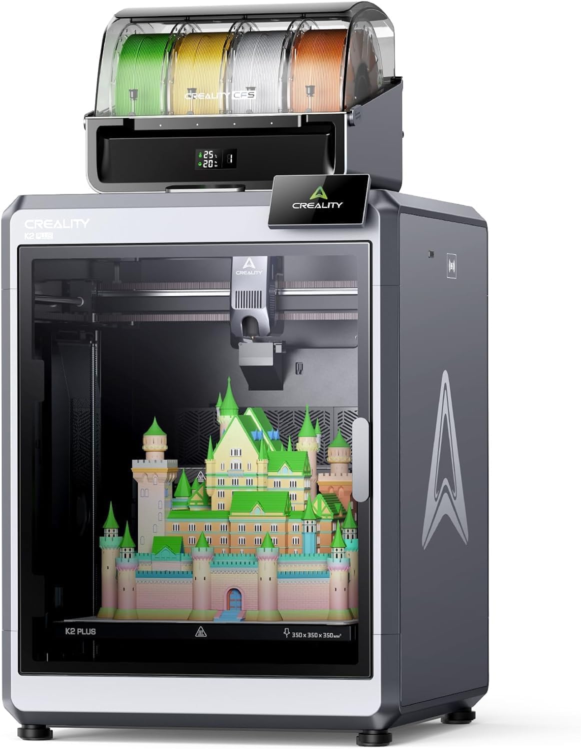K2 Plus Combo Imprimante 3D, Impression Multicolore avec CFS, 600 mm/s Haute Vitesse, Mise à Niveau Entièrement Automatique, Double Caméra Al, Volume de Construction 350 x 350 x 350 mm