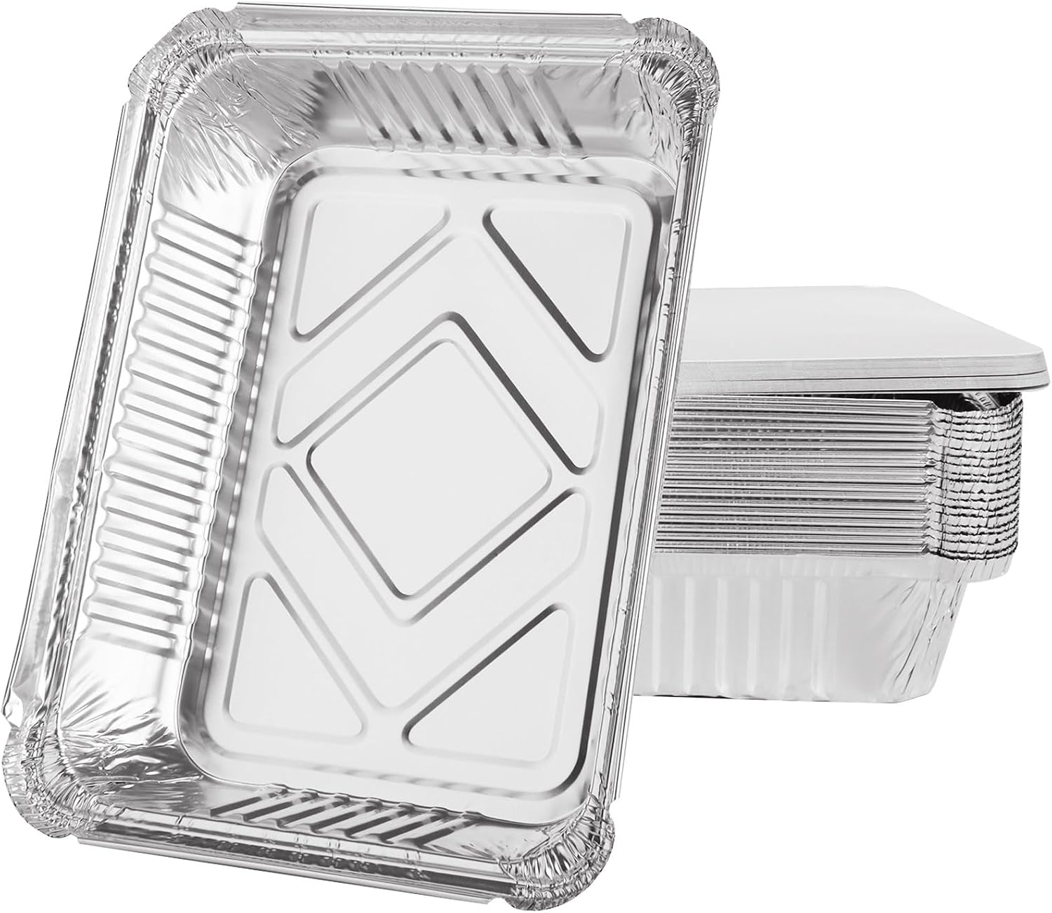 MIVIDE 50pcs Barquette Aluminium avec Couvercle, 1000ml Barquette Alimentaire Jetable, Boite Aluminium avec Couvercle pour Cuisson, Grillage, Cuisine, Restauration