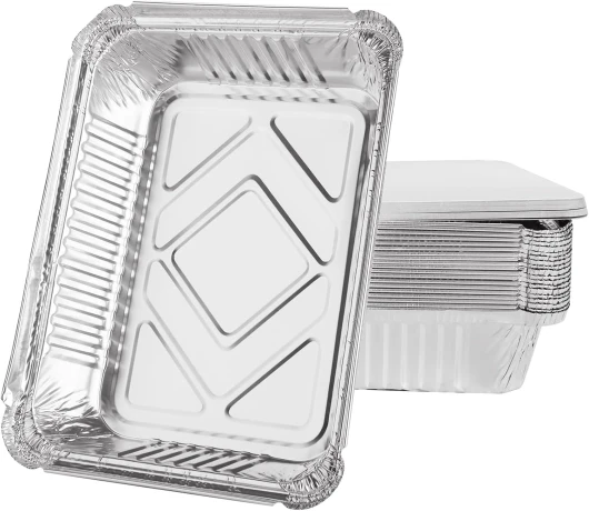 50pcs Barquette Aluminium avec Couvercle, 1000ml Barquette Alimentaire Jetable, Boite Aluminium avec Couvercle pour Cuisson, Grillage, Cuisine, Restauration