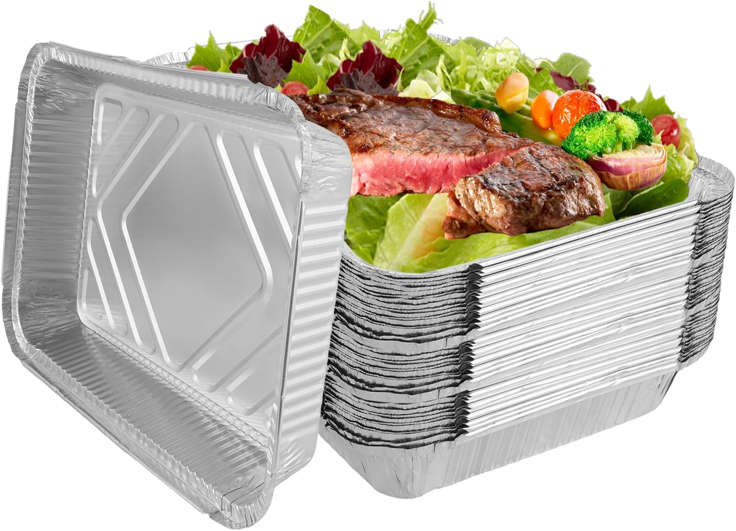 Lot de 50 Barquette Aluminium 2250ml pour Rôtir, Cuisiner, Cuire Au Four (31,5 x 21,5 x 5 cm)