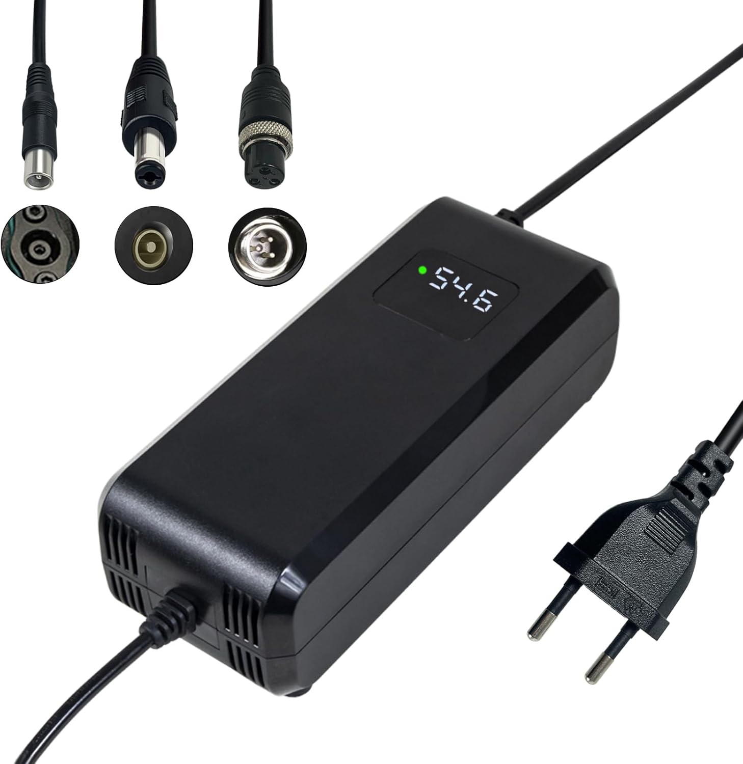 Chargeur Rapide 54.6V 4A pour Batterie Lithium 48V, avec Affichage LED et Multiples Fonctions de Protection et de réparation, Certification CE, équipé de connecteurs (RCA 8mm, DC 5.5 * 2.1mm, GX12) YZ270