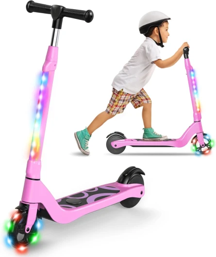SISIGAD Trotinette Electrique Enfant 6-8-10-12 Ans Electric Scooter Enfant 5.3 Pouces avec Lumière LED Colorée & 3 Hauteurs Ajustables, Scooter Électrique Enfant Charge Max 70 Kg, Vitesse Max 10 Km/h Pink-1